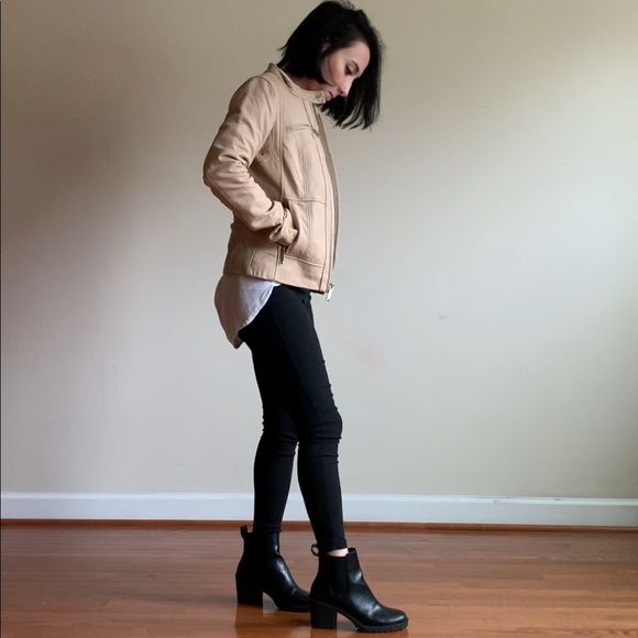 Michael Kors Taupe Leather Jacket Moto Jacket - Picture 3 of 8